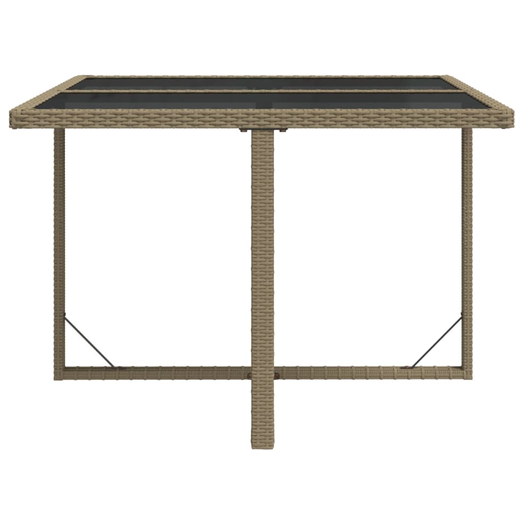 bézs polyrattan és üveg kerti asztal 109 x 107 x 74 cm