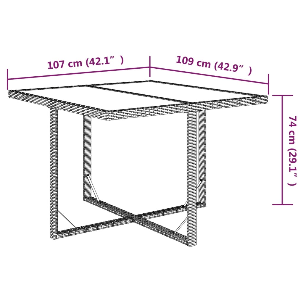 bézs polyrattan és üveg kerti asztal 109 x 107 x 74 cm