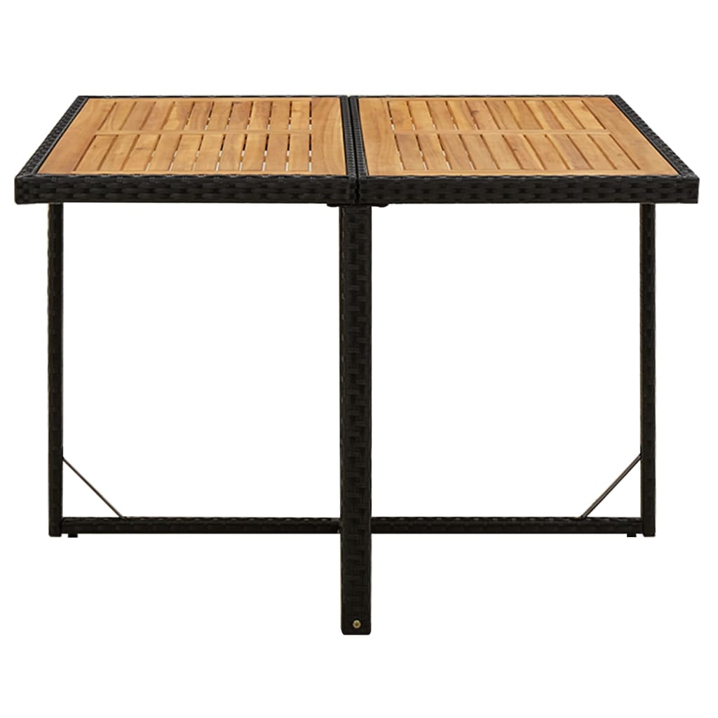 fekete polyrattan és tömör akácfa kerti asztal 109x107x74 cm