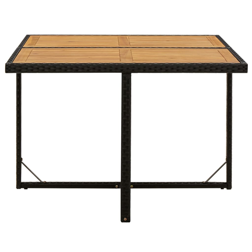 fekete polyrattan és tömör akácfa kerti asztal 109x107x74 cm