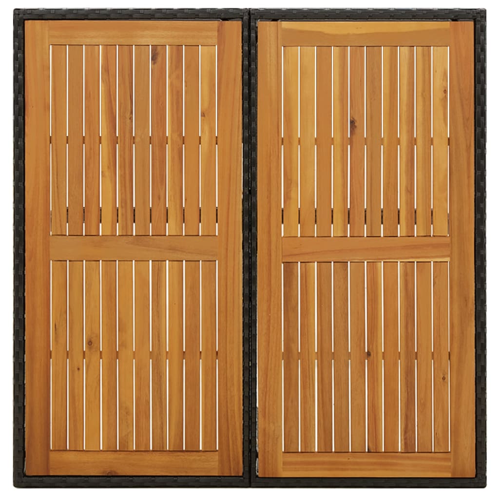 fekete polyrattan és tömör akácfa kerti asztal 109x107x74 cm