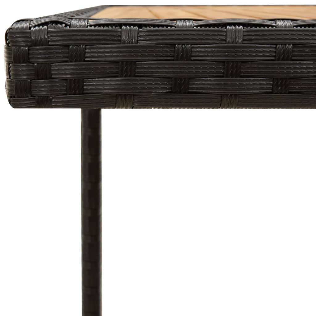 fekete polyrattan és tömör akácfa kerti asztal 109x107x74 cm
