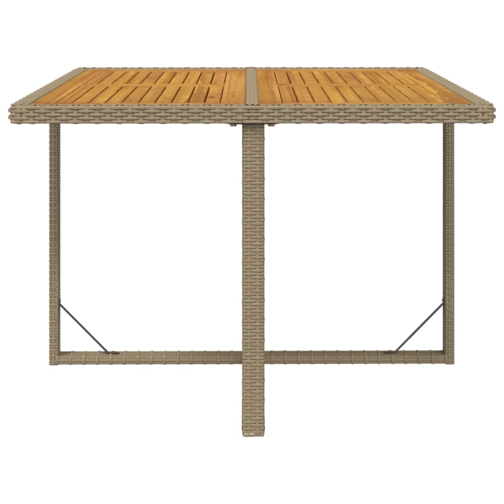 bézs polyrattan és tömör akácfa kerti asztal 109 x 107 x 74 cm