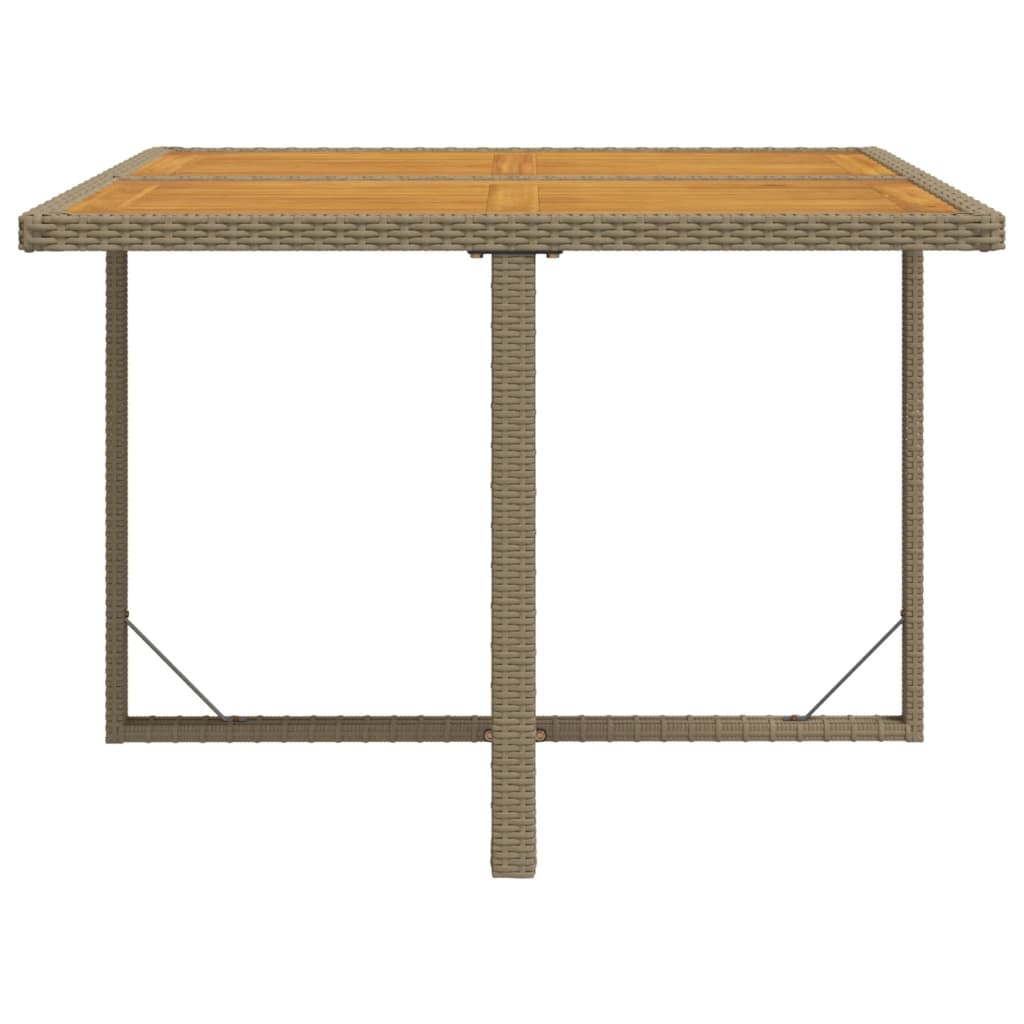 bézs polyrattan és tömör akácfa kerti asztal 109 x 107 x 74 cm