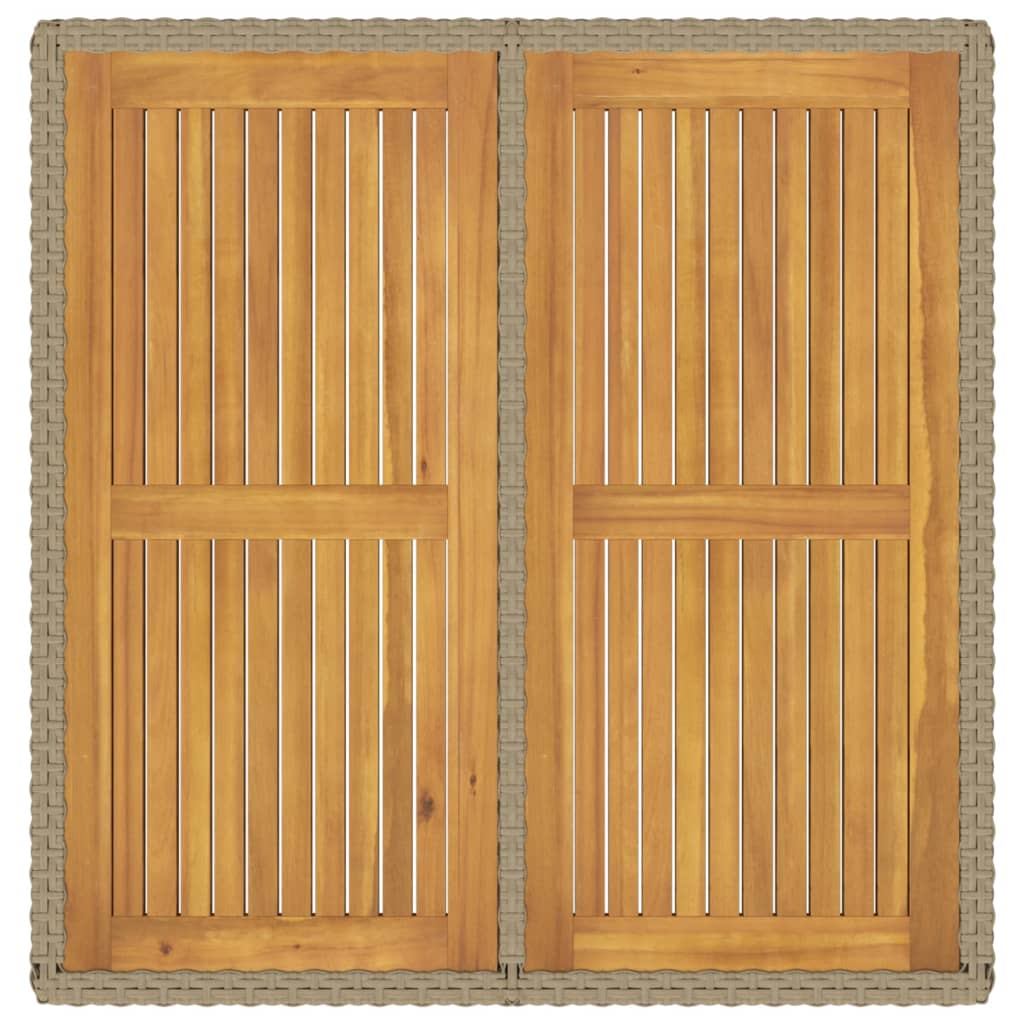 bézs polyrattan és tömör akácfa kerti asztal 109 x 107 x 74 cm