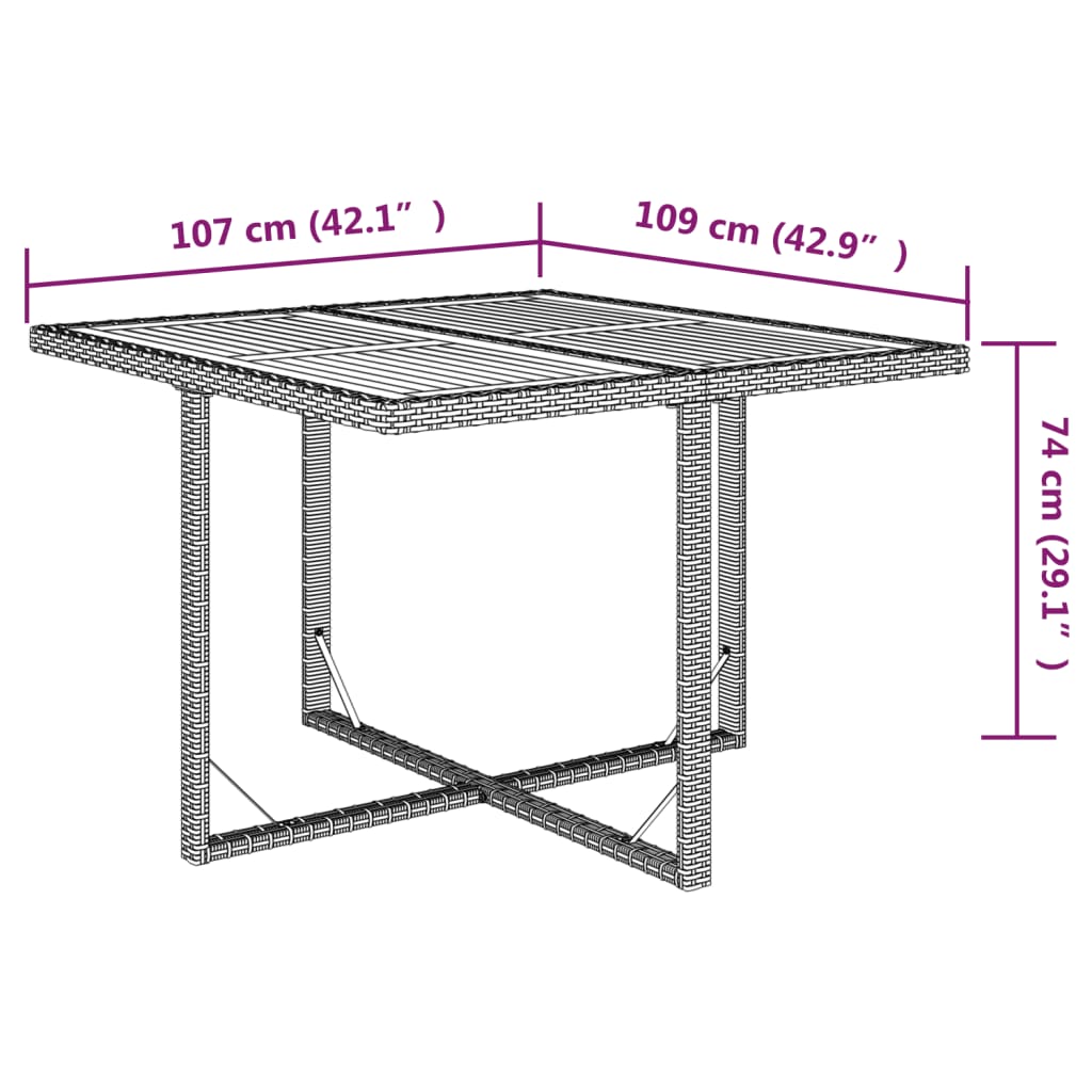 bézs polyrattan és tömör akácfa kerti asztal 109 x 107 x 74 cm