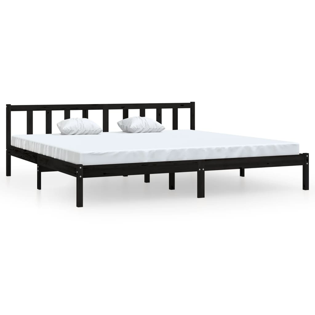 fekete tömör fenyőfa ágykeret 200 x 200 cm