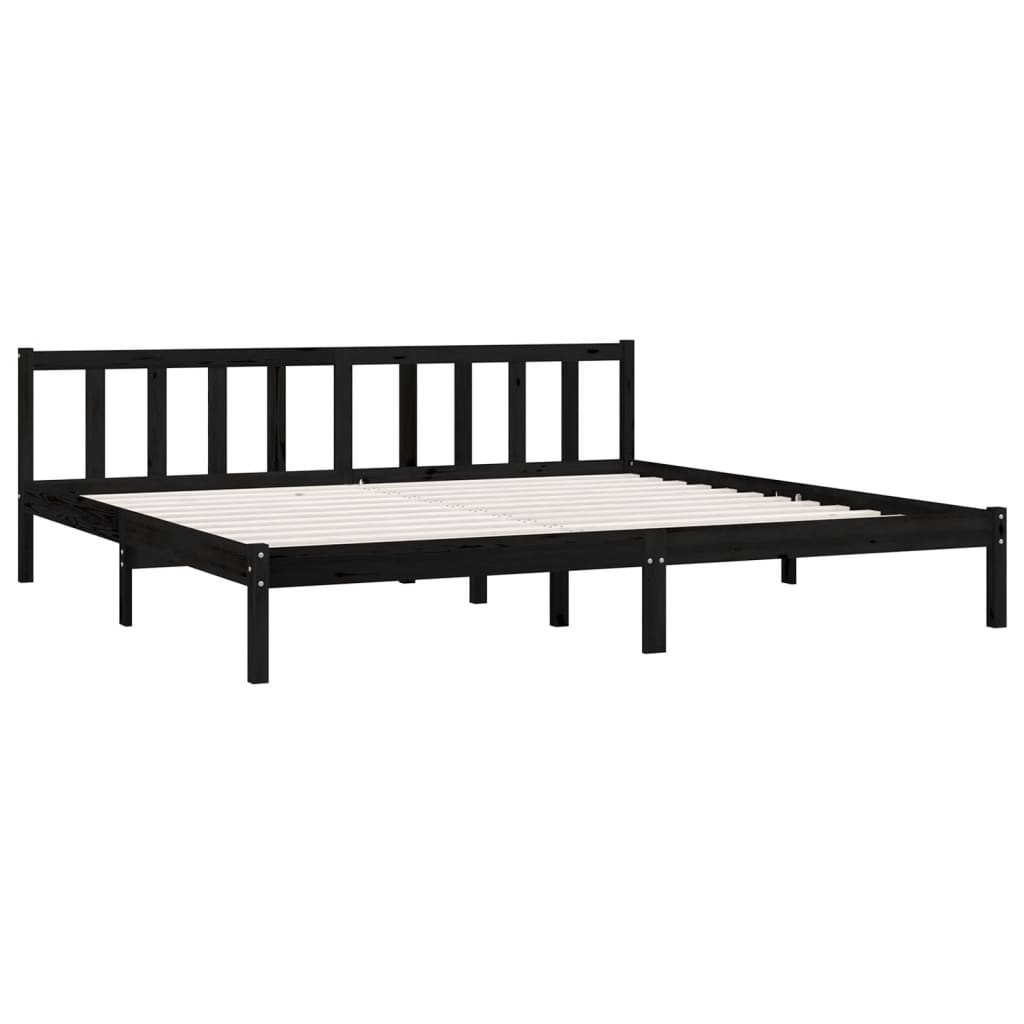 fekete tömör fenyőfa ágykeret 200 x 200 cm