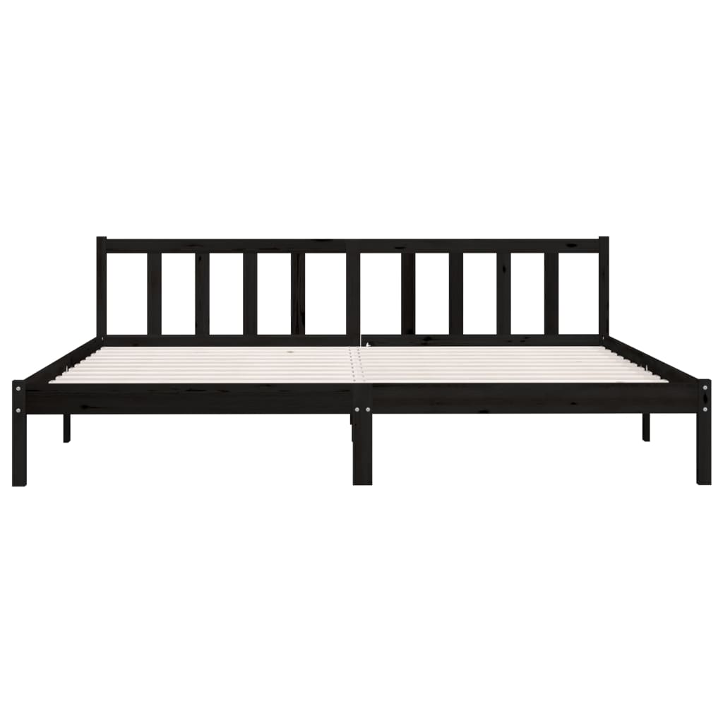 fekete tömör fenyőfa ágykeret 200 x 200 cm