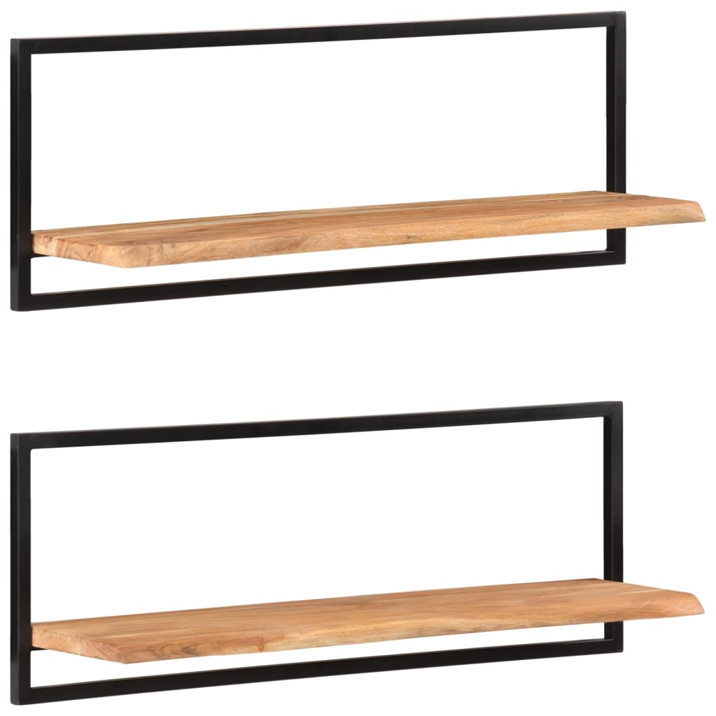 2 darab tömör akácfa és acél falipolc 100 x 24 x 35 cm