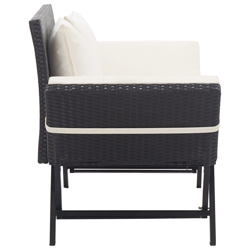 fekete polyrattan kerti pad párnával 176 cm