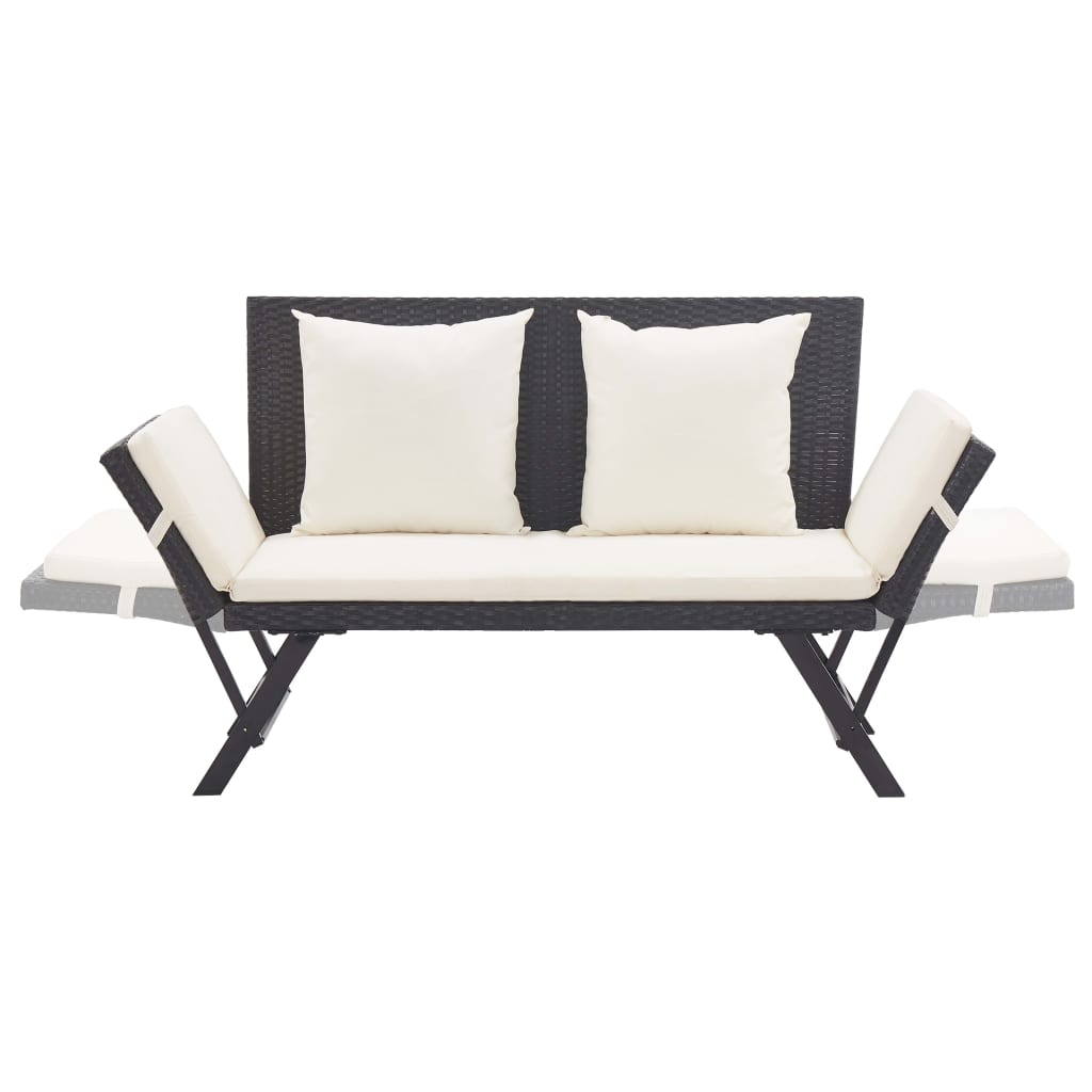 fekete polyrattan kerti pad párnával 176 cm