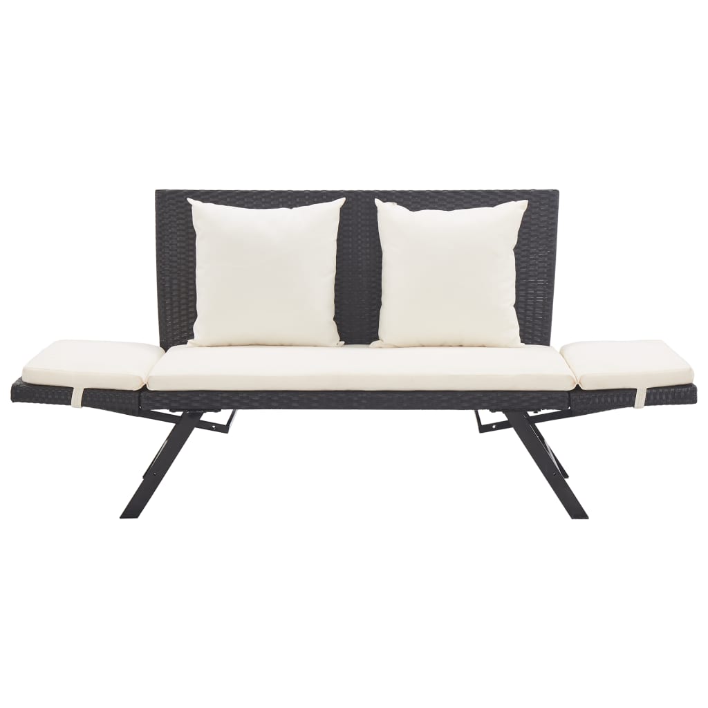 fekete polyrattan kerti pad párnával 176 cm