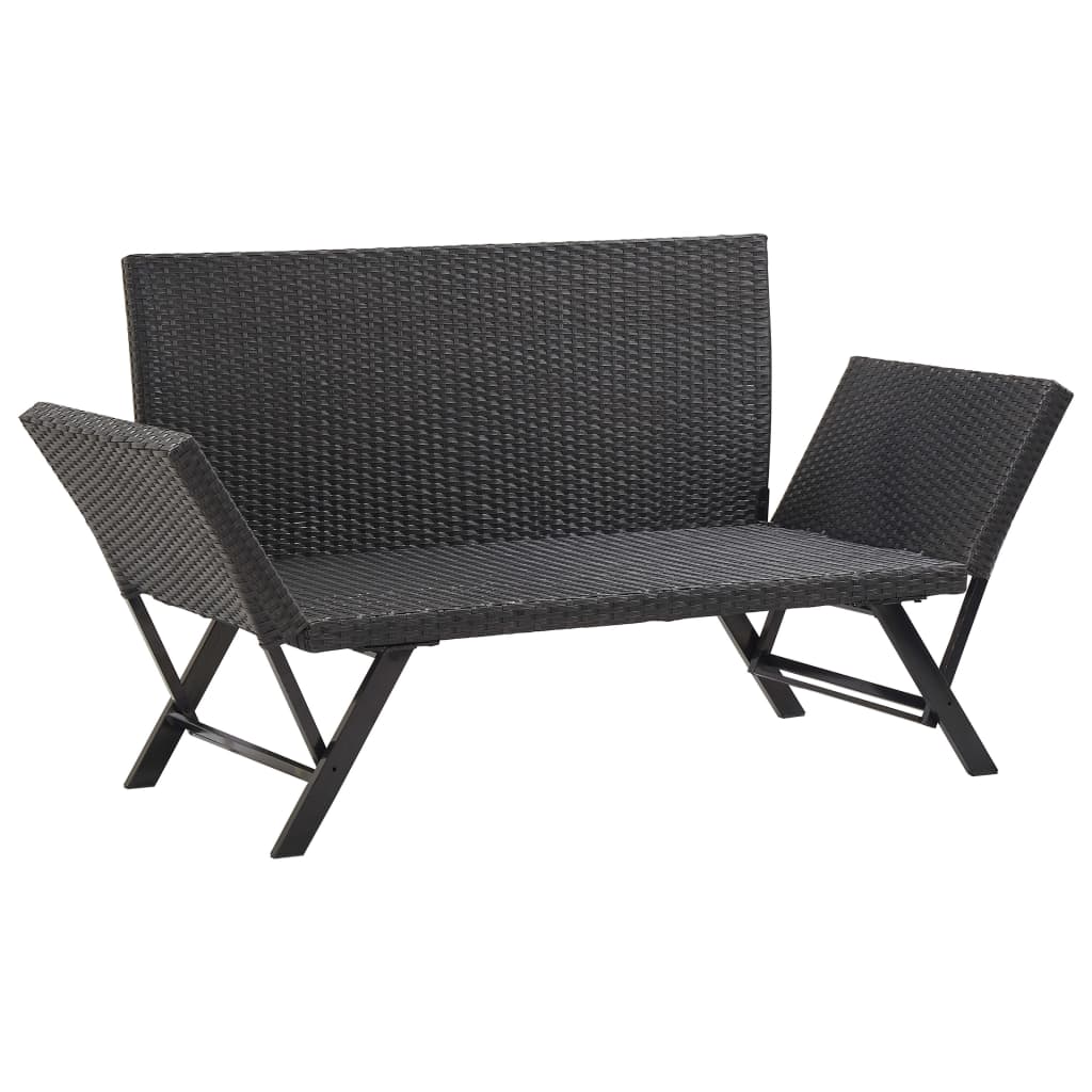 fekete polyrattan kerti pad párnával 176 cm