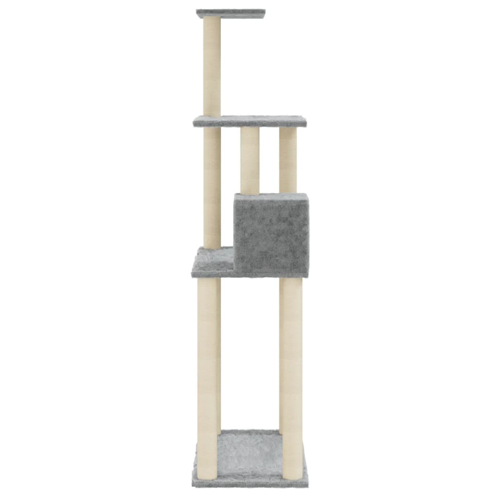 világosszürke macskabútor szizál kaparófákkal 147 cm