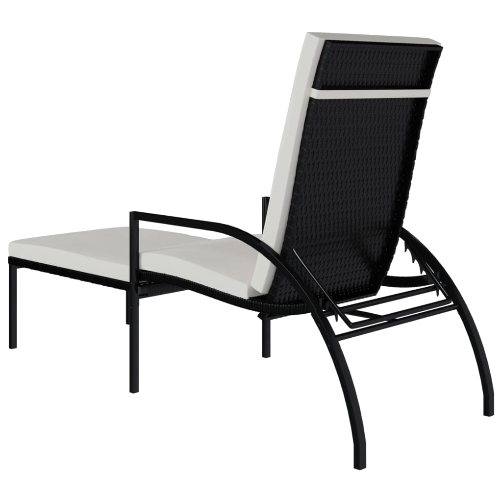 fekete polyrattan napozóágy lábtartóval