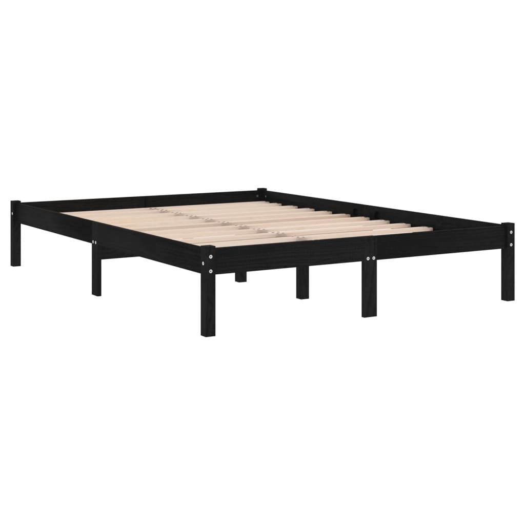 fekete tömör fenyőfa ágykeret 200 x 200 cm