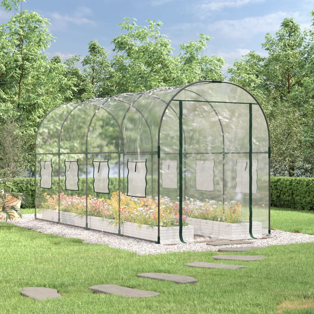 átlátszó PVC és porszórt acél melegház 160 x 400 x 190 cm