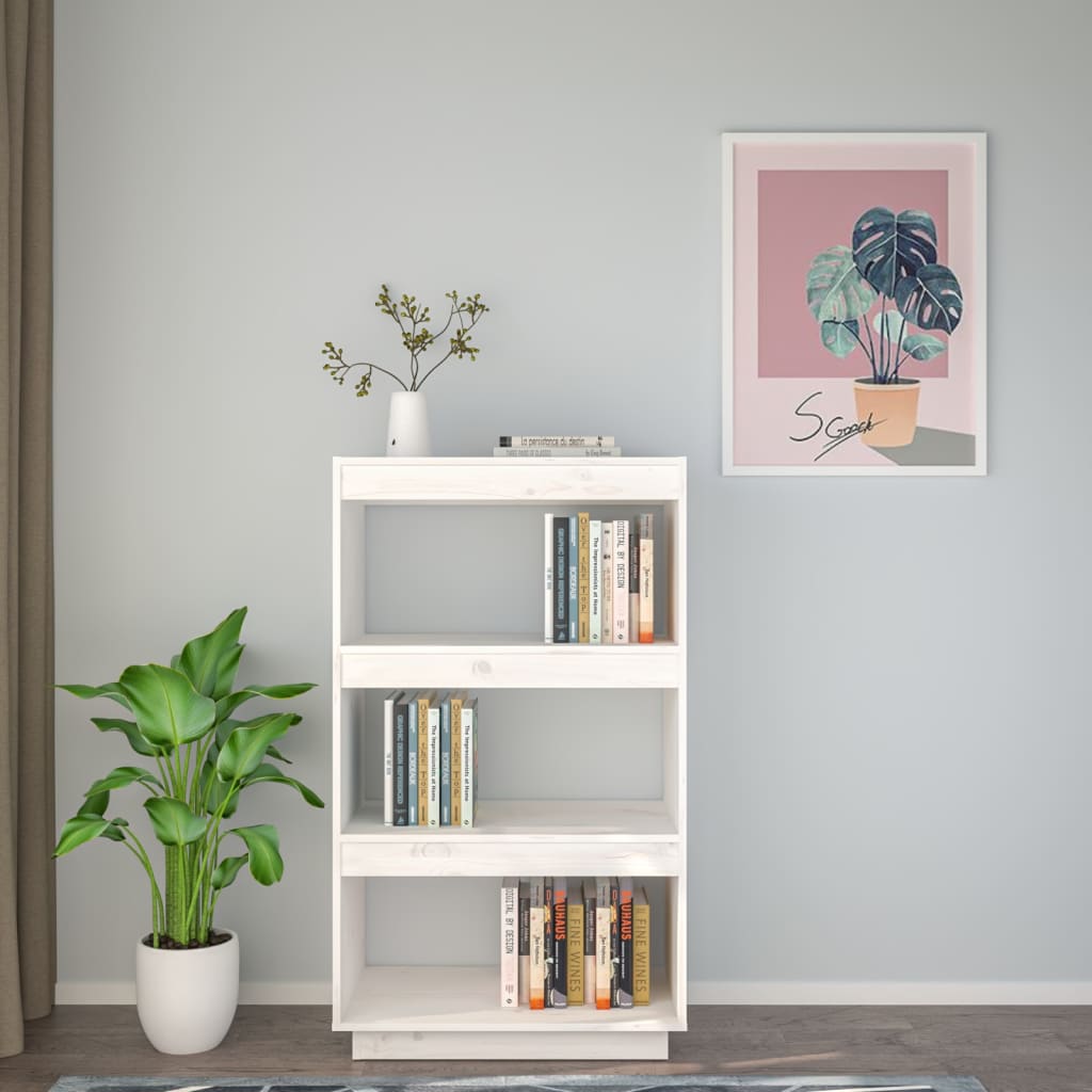 fehér tömör fenyőfa könyvszekrény/térelválasztó 60x35x103 cm