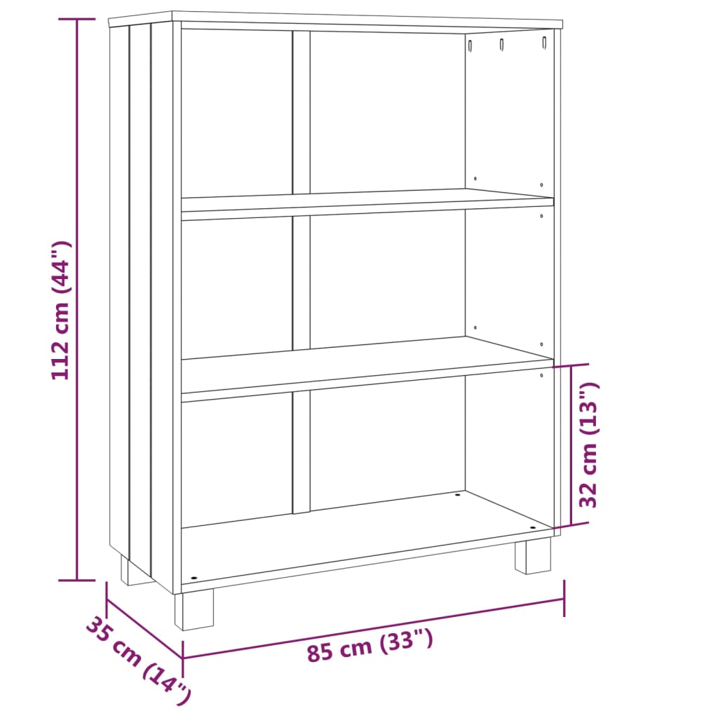 HAMAR sötétszürke tömör fenyőfa könyvszekrény 85 x 35 x 112 cm