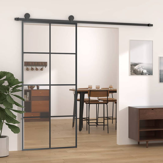 fekete ESG üveg és alumínium tolóajtó 90 x 205 cm