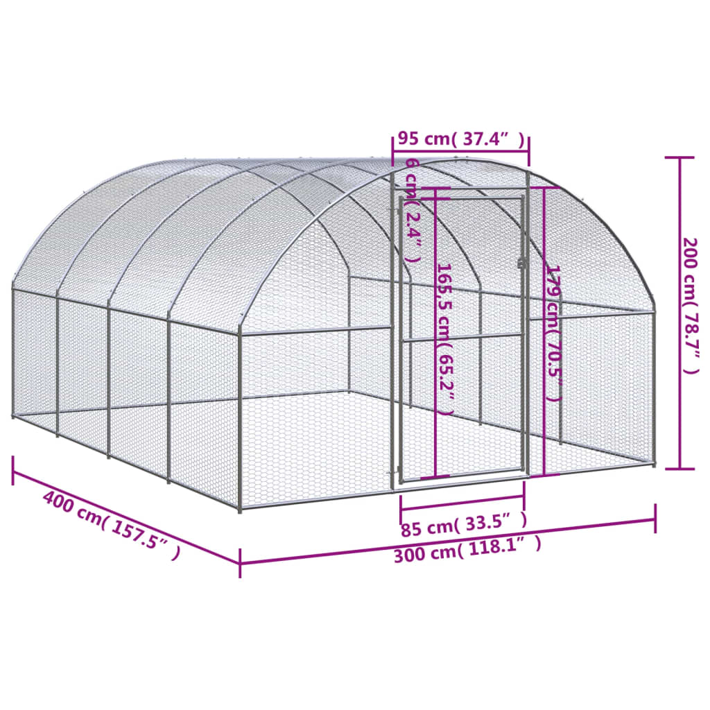 kültéri horganyzott acél tyúkól 3 x 4 x 2 m
