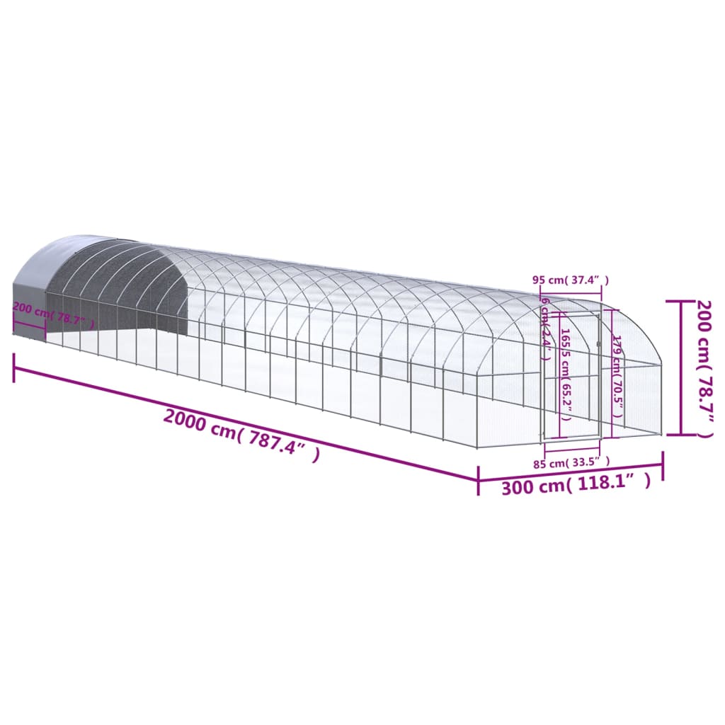 kültéri horganyzott acél tyúkól 3 x 20 x 2 m