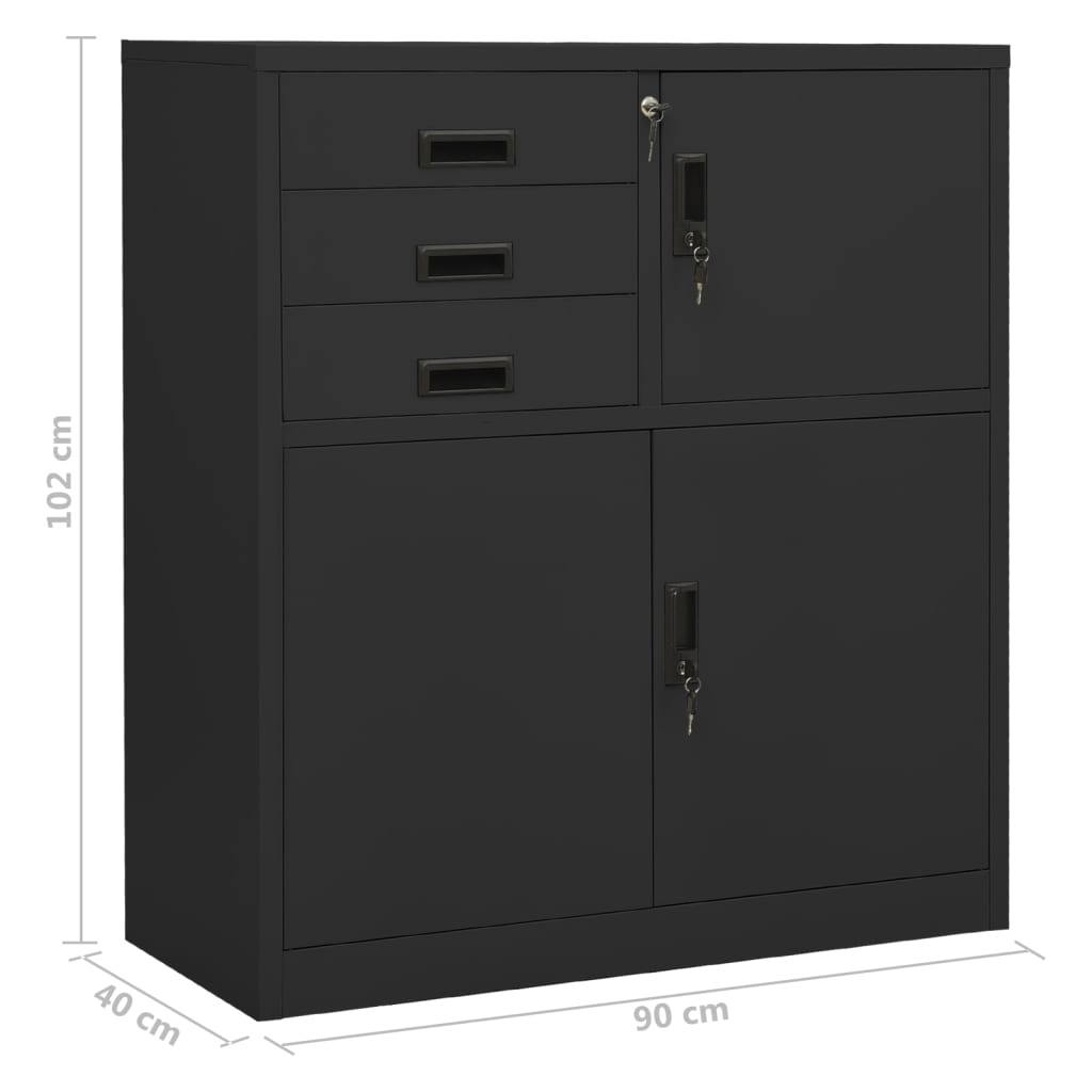 antracitszürke acél irodai szekrény ültetőládával 90x40x125 cm