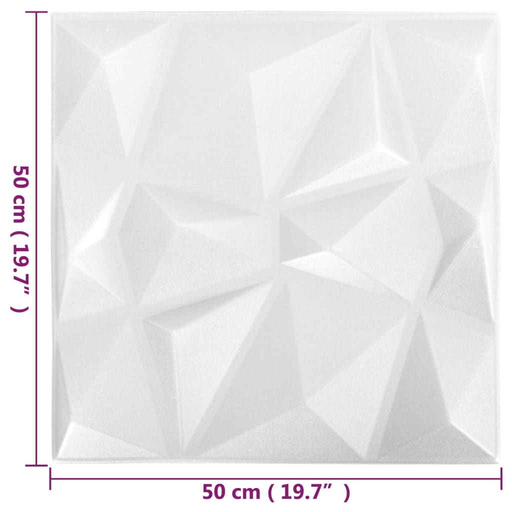 24 darab gyémánt fehér színű 3D fali panel 50 x 50 cm 6 m²