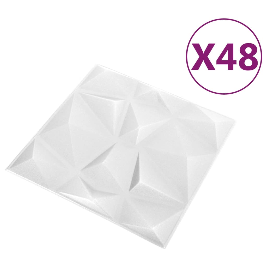 48 darab gyémánt fehér 3D fali panel 50 x 50 cm 12 m²