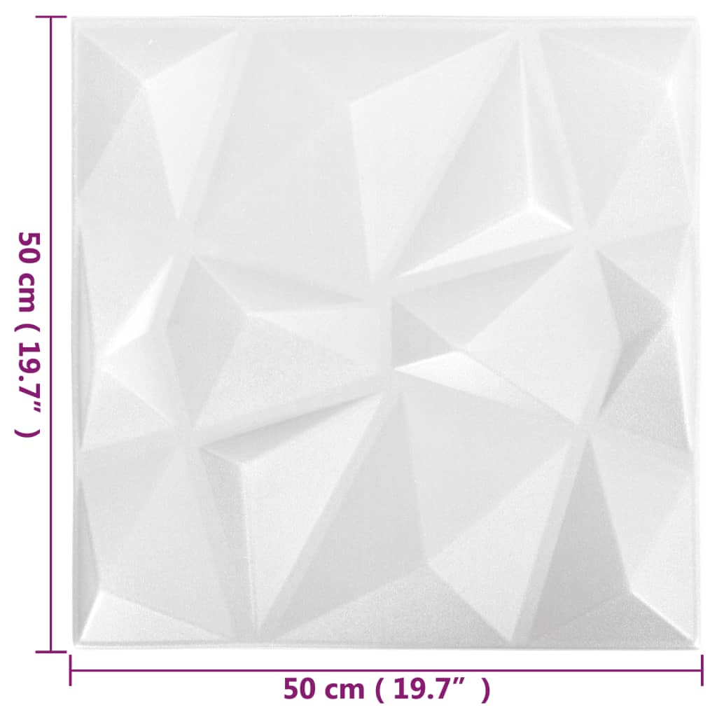 48 darab gyémánt fehér 3D fali panel 50 x 50 cm 12 m²