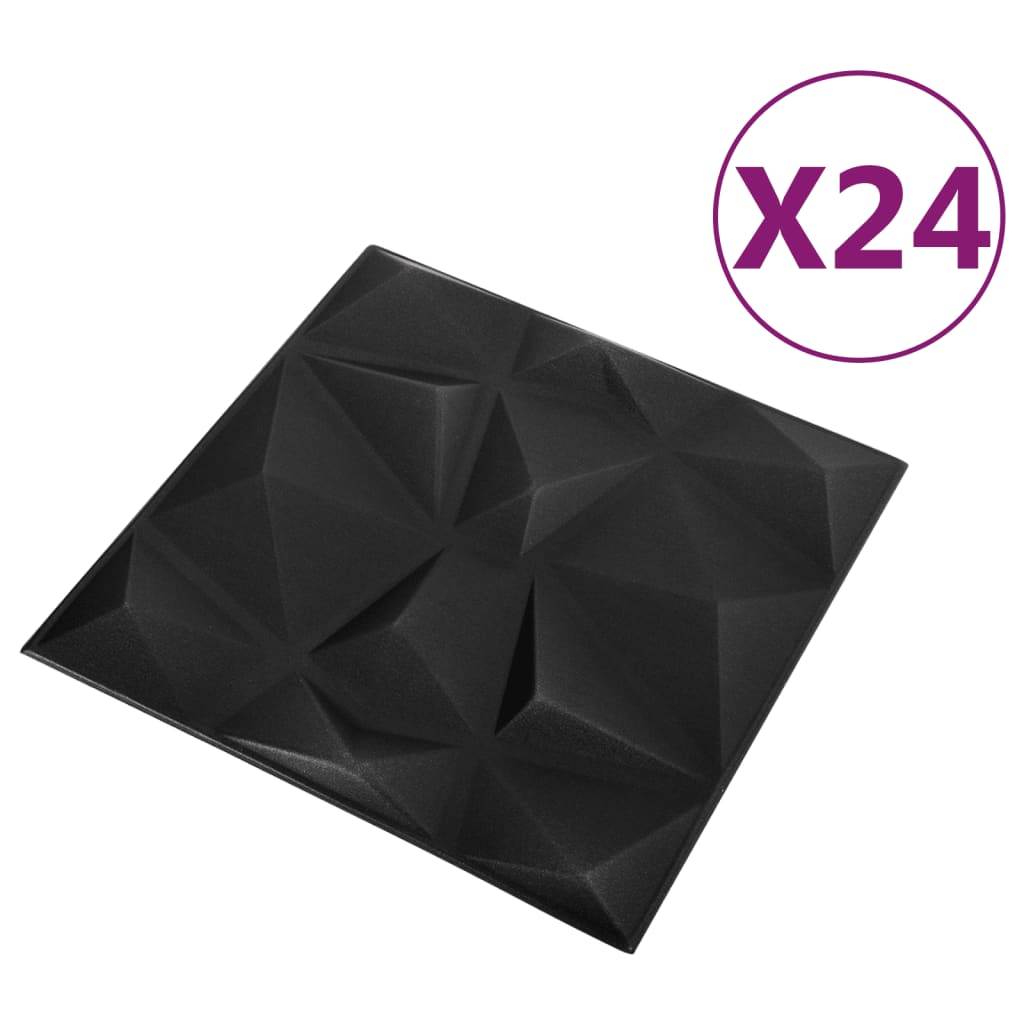 24 darab gyémánt fekete 3D fali panel 50 x 50 cm 6 m²