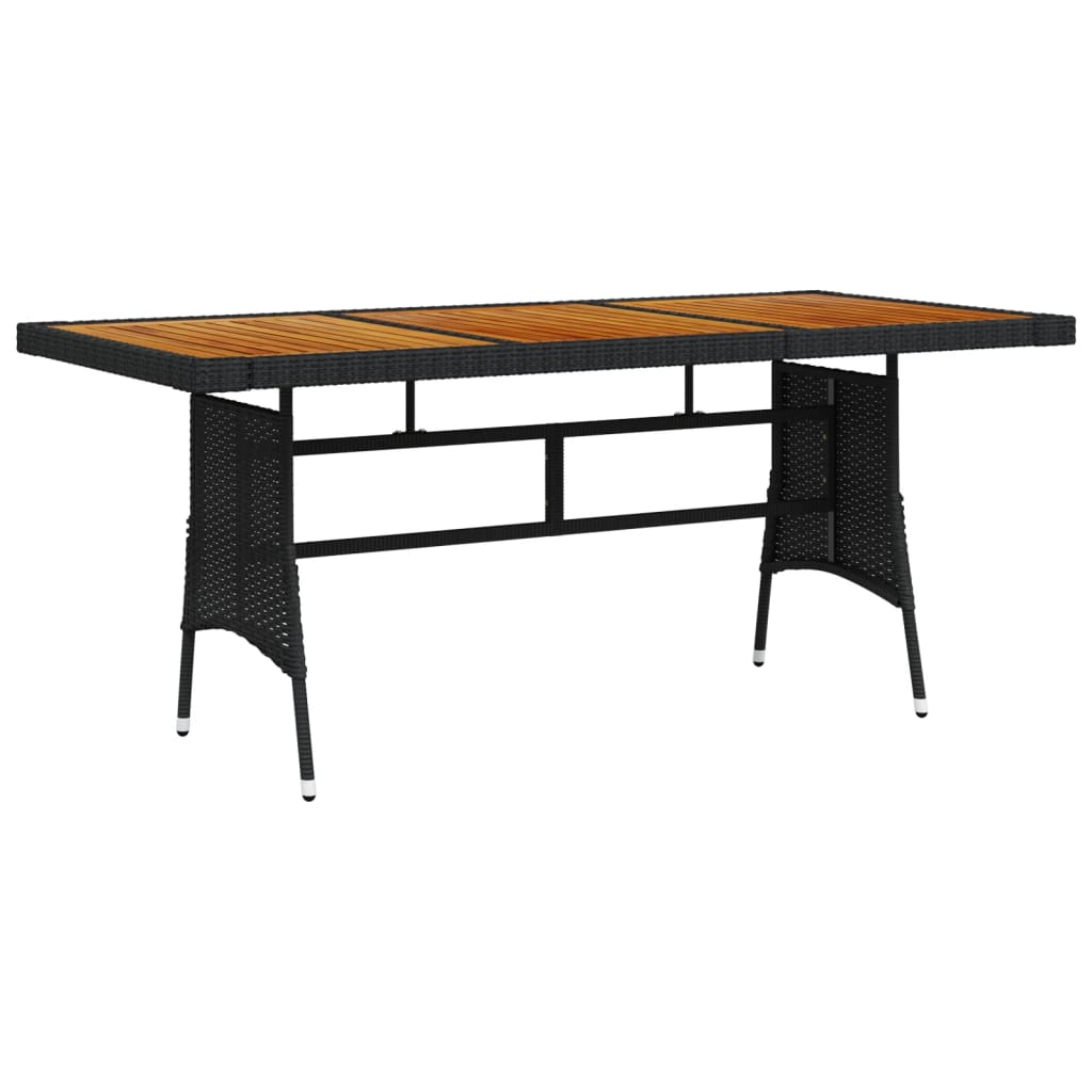 fekete polyrattan és tömör akácfa kerti asztal 160 x 70 x 72 cm