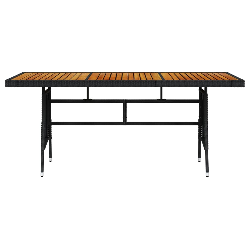 fekete polyrattan és tömör akácfa kerti asztal 160 x 70 x 72 cm