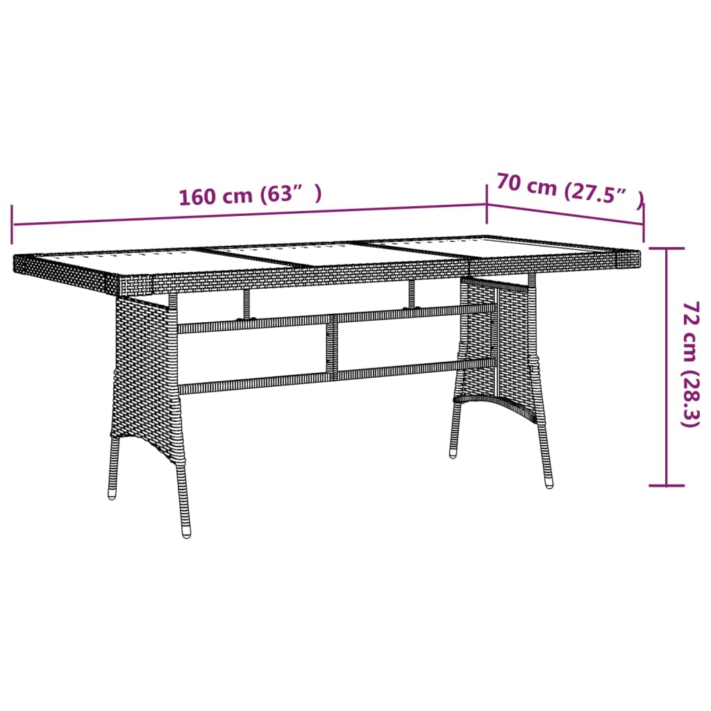fekete polyrattan és tömör akácfa kerti asztal 160 x 70 x 72 cm