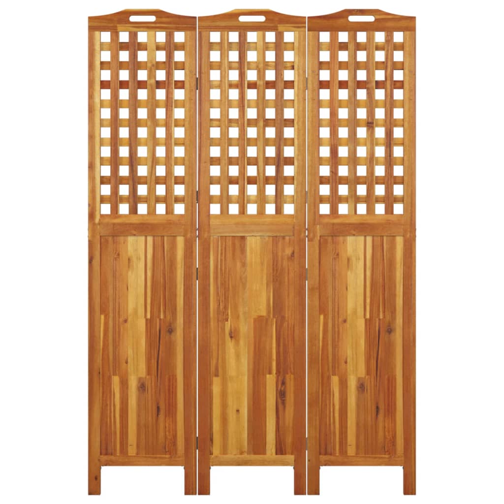 3 paneles tömör akácfa térelválasztó 121,5x2x180 cm