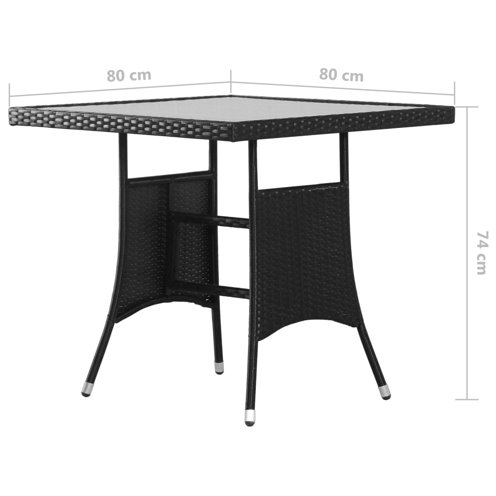 fekete polyrattan kerti asztal 80 x 80 x 74 cm