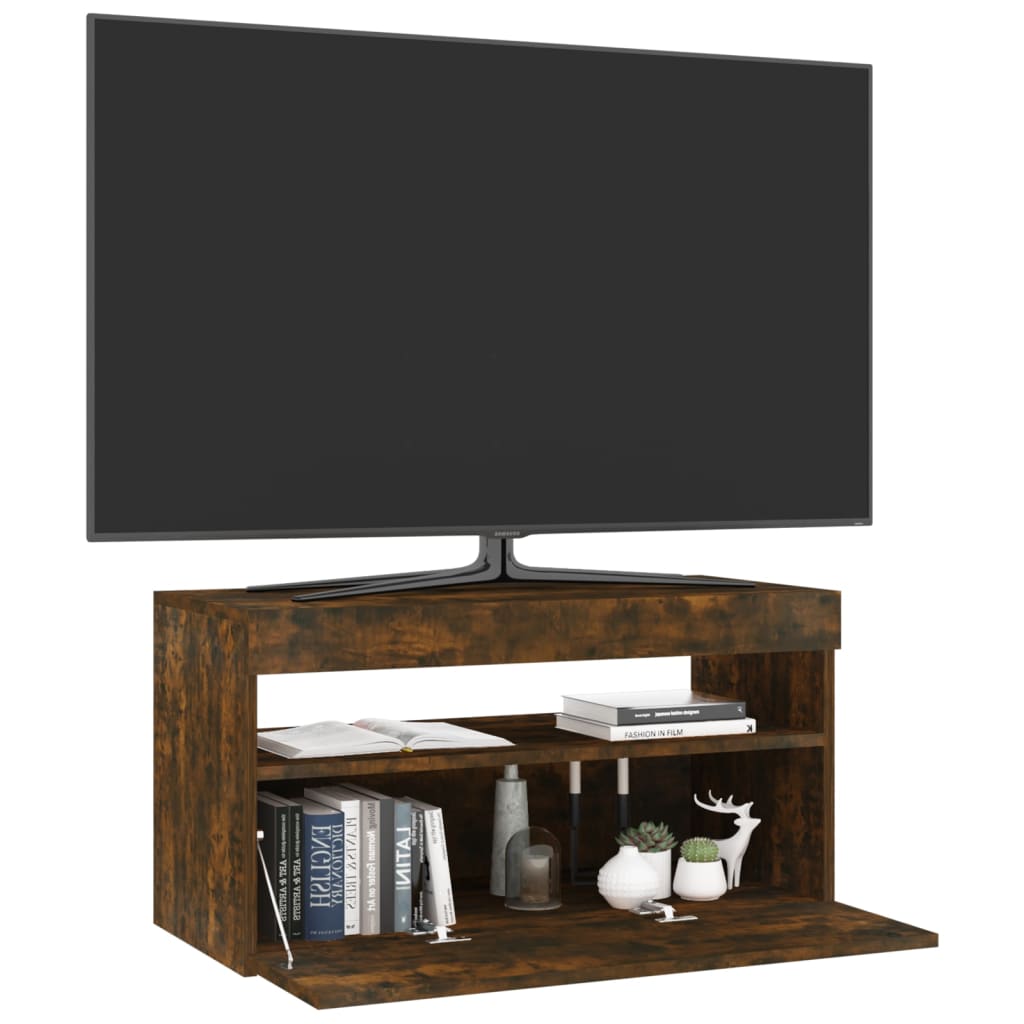 füstös tölgy színű TV-szekrény LED-világítással 75 x 35 x 40 cm