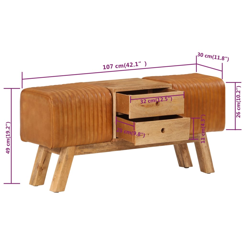 barna valódi kecskebőr és tömör mangófa bokpad 107 cm