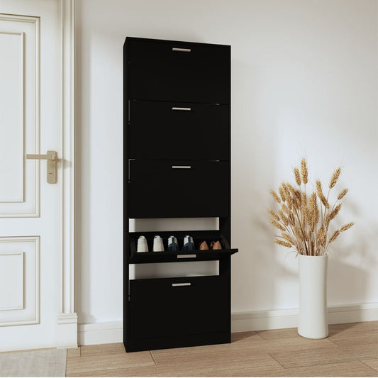 fekete szerelt fa cipősszekrény 59 x 17 x 169 cm