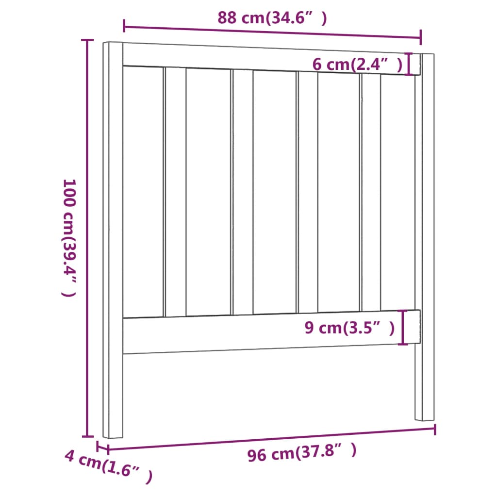 fekete tömör fenyőfa ágyfejtámla 96 x 4 x 100 cm
