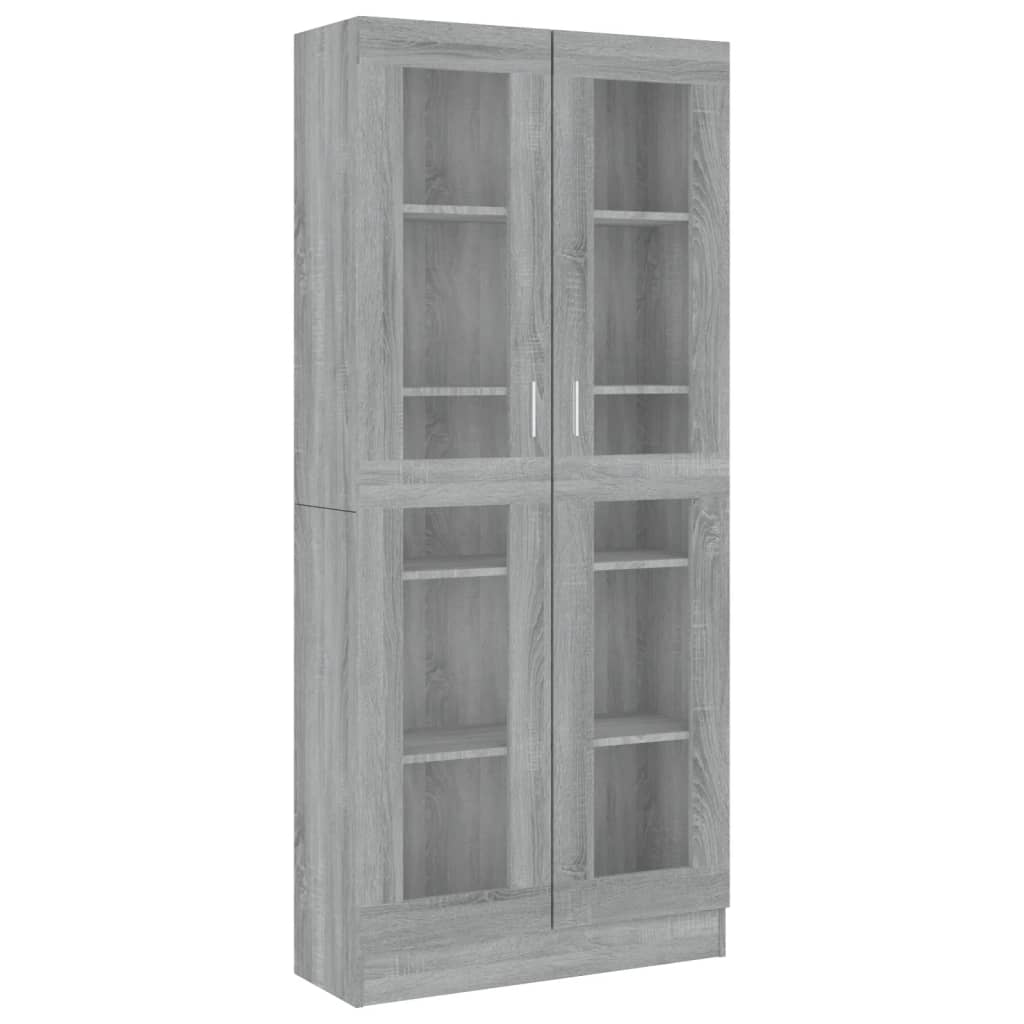szürke sonoma szerelt fa vitrinszekrény 82,5x30,5x185 cm