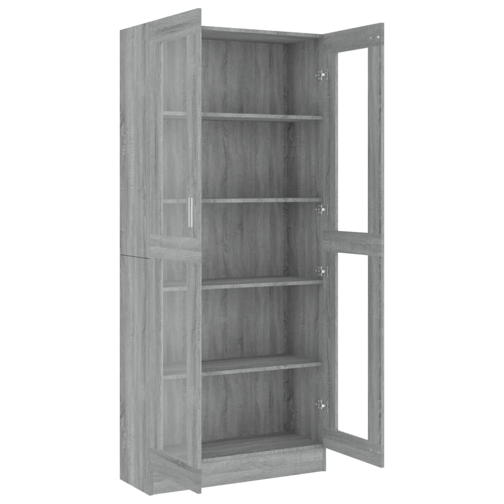 szürke sonoma szerelt fa vitrinszekrény 82,5x30,5x185 cm