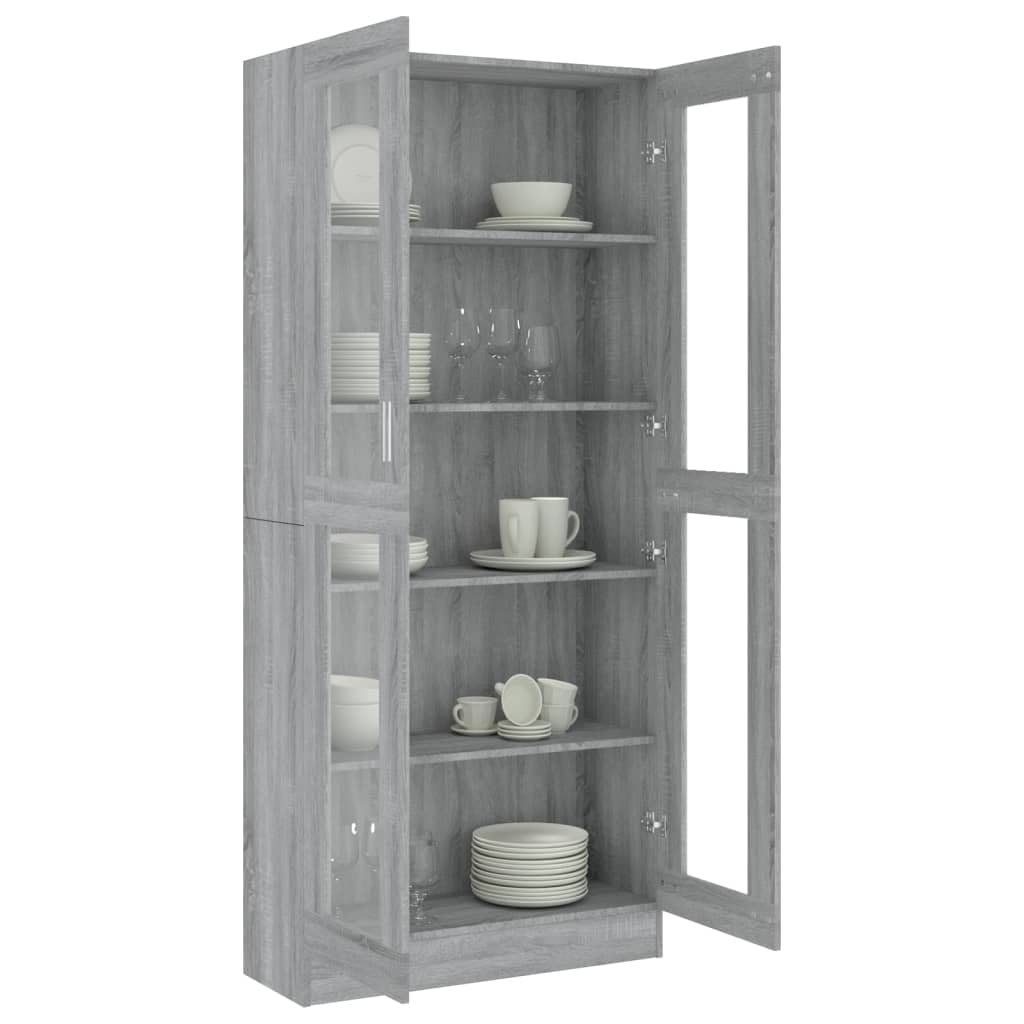 szürke sonoma szerelt fa vitrinszekrény 82,5x30,5x185 cm
