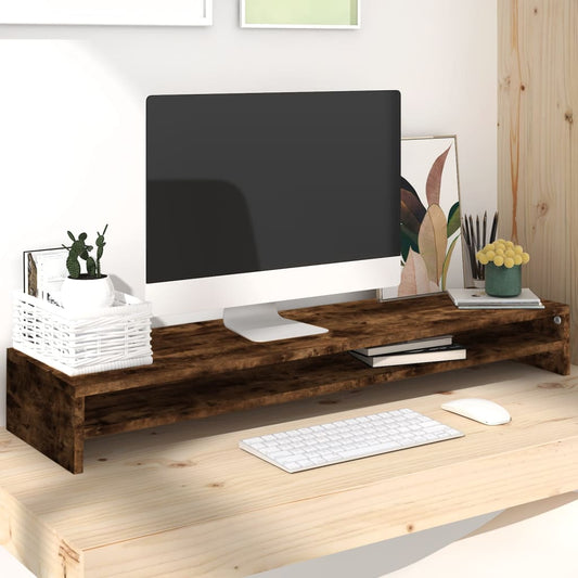 füstös tölgy színű szerelt fa monitorállvány 100 x 24 x 13 cm
