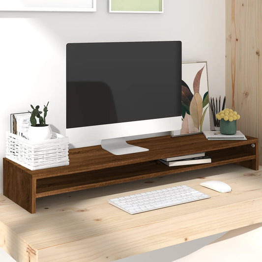 barna tölgy színű szerelt fa monitorállvány 100 x 24 x 13 cm