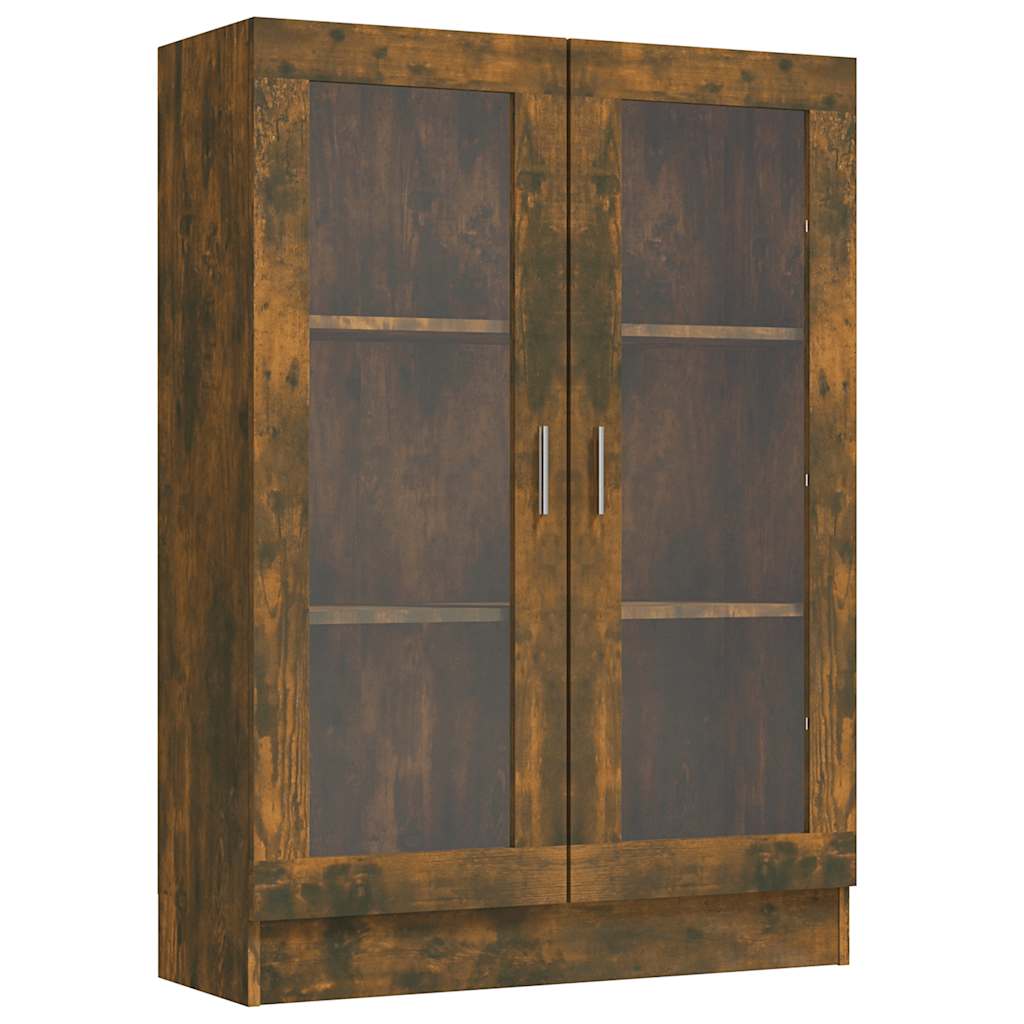füstös tölgyszínű szerelt fa vitrinszekrény 82,5x30,5x115 cm