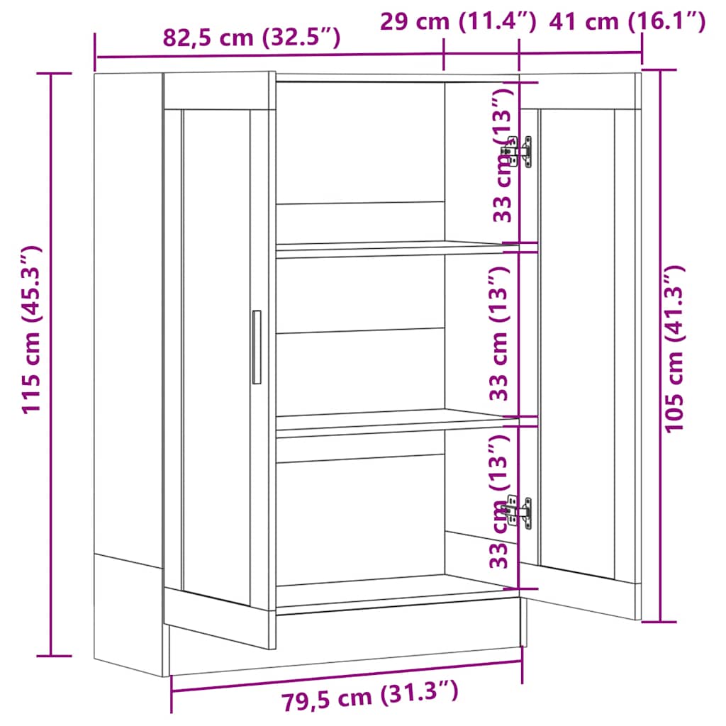 füstös tölgyszínű szerelt fa vitrinszekrény 82,5x30,5x115 cm