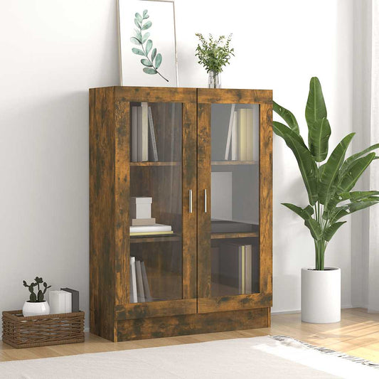 füstös tölgyszínű szerelt fa vitrinszekrény 82,5x30,5x115 cm