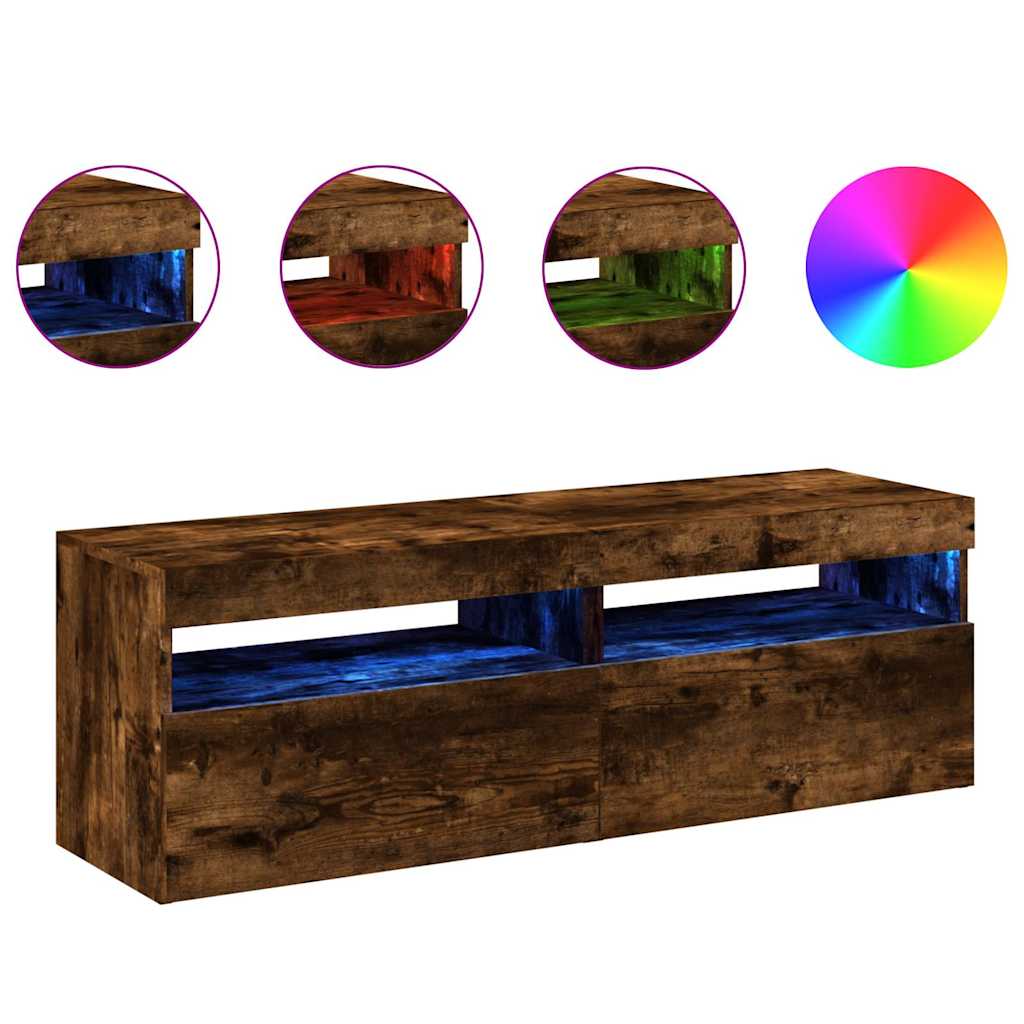 2 db barna tölgyszínű TV-szekrény LED-ekkel 60 x 35 x 40 cm